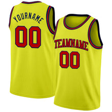 Charger l&#39;image dans la galerie, Custom Neon Yellow Red-Navy Authentic Basketball Jersey
