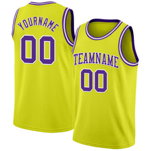 Laden Sie das Bild in den Galerie-Viewer, Custom Neon Yellow Purple-White Authentic Basketball Jersey
