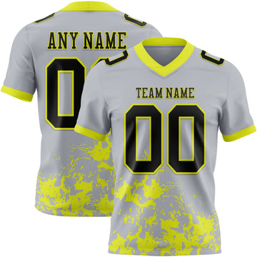 Custom Neon Yellow Black-Gray Splash Mesh Authentic Football Jersey