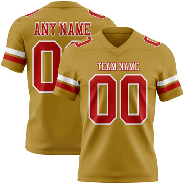 Custom Old Gold Red-White Mesh Authentic Football Jersey