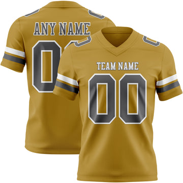 Custom Old Gold Steel Gray-White Mesh Authentic Football Jersey