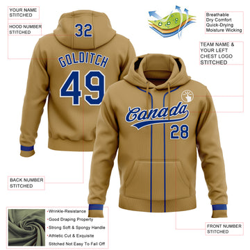 Custom Stitched Old Gold Royal-White Baseball Pullover Sweatshirt Hoodie