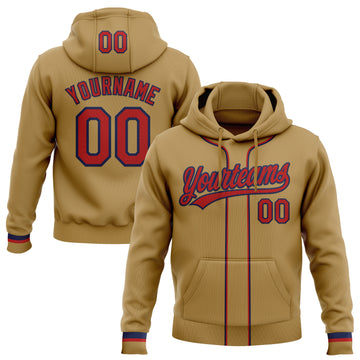 Custom Stitched Old Gold Red-Navy Baseball Pullover Sweatshirt Hoodie