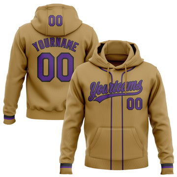 Custom Stitched Old Gold Purple-Black Baseball Pullover Sweatshirt Hoodie