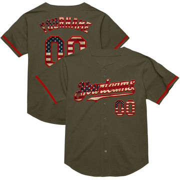 Custom Olive Vintage USA Flag-Red Mesh Authentic Throwback Salute To Service Baseball Jersey