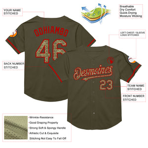 Custom Olive Camo-Red Mesh Authentic Throwback Salute To Service Baseball Jersey
