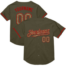 Load image into Gallery viewer, Custom Olive Camo-Red Mesh Authentic Throwback Salute To Service Baseball Jersey
