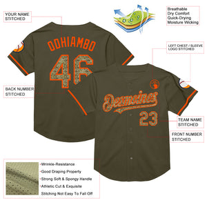 Custom Olive Camo-Orange Mesh Authentic Throwback Salute To Service Baseball Jersey