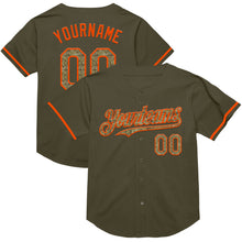 Load image into Gallery viewer, Custom Olive Camo-Orange Mesh Authentic Throwback Salute To Service Baseball Jersey

