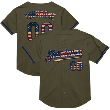 Custom Olive Vintage USA Flag-Navy Mesh Authentic Throwback Salute To Service Baseball Jersey