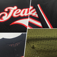 Load image into Gallery viewer, Custom Olive Camo-Black Mesh Authentic Throwback Salute To Service Baseball Jersey
