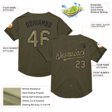 Load image into Gallery viewer, Custom Olive Camo-Black Mesh Authentic Throwback Salute To Service Baseball Jersey
