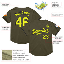 Load image into Gallery viewer, Custom Olive Neon Yellow-Black Mesh Authentic Throwback Salute To Service Baseball Jersey
