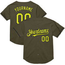 Load image into Gallery viewer, Custom Olive Neon Yellow-Black Mesh Authentic Throwback Salute To Service Baseball Jersey
