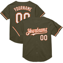 Load image into Gallery viewer, Custom Olive White-Orange Mesh Authentic Throwback Salute To Service Baseball Jersey
