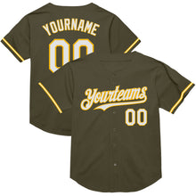 Load image into Gallery viewer, Custom Olive White-Gold Mesh Authentic Throwback Salute To Service Baseball Jersey
