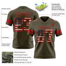 Load image into Gallery viewer, Custom Olive Vintage USA Flag-Red Authentic Salute To Service Football Jersey
