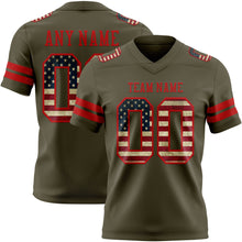 Load image into Gallery viewer, Custom Olive Vintage USA Flag-Red Authentic Salute To Service Football Jersey
