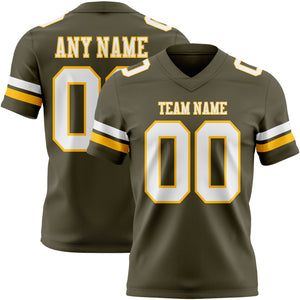 Custom Olive White-Gold Mesh Authentic Salute To Service Football Jersey