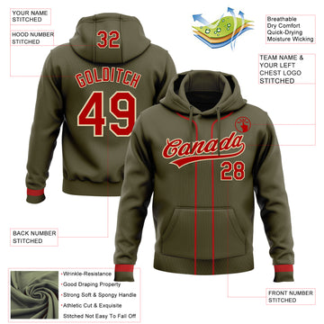 Custom Stitched Olive Red-Cream Baseball Pullover Sweatshirt Hoodie