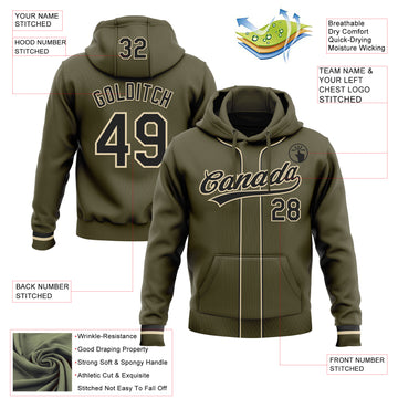 Custom Stitched Olive Black-Cream Baseball Pullover Sweatshirt Hoodie
