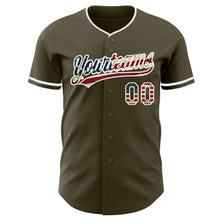 Load image into Gallery viewer, Custom Olive Vintage USA Flag-White Authentic Baseball Jersey
