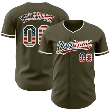 Custom Olive Vintage USA Flag-White Authentic Baseball Jersey