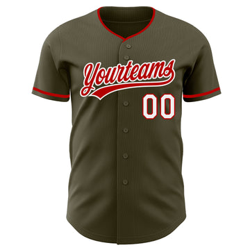 Custom Olive Red-White Authentic Baseball Jersey