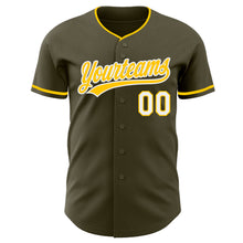 Load image into Gallery viewer, Custom Olive Yellow-White Authentic Baseball Jersey
