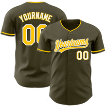 Load image into Gallery viewer, Custom Olive Yellow-White Authentic Baseball Jersey
