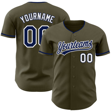 Custom Olive Navy-White Authentic Baseball Jersey