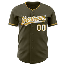 Load image into Gallery viewer, Custom Olive Old Gold-White Authentic Baseball Jersey

