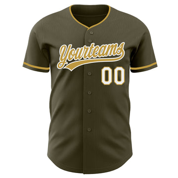 Custom Olive Old Gold-White Authentic Baseball Jersey