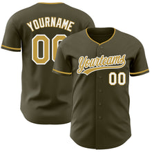 Load image into Gallery viewer, Custom Olive Old Gold-White Authentic Baseball Jersey
