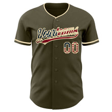 Load image into Gallery viewer, Custom Olive Vintage USA Flag-Cream Authentic Baseball Jersey
