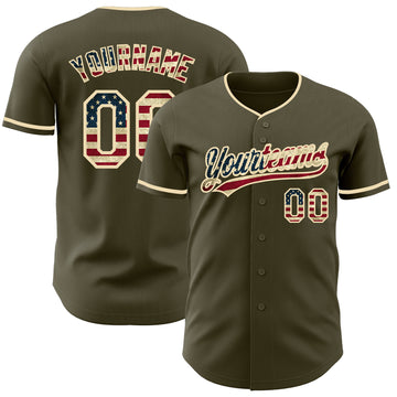 Custom Olive Vintage USA Flag-Cream Authentic Baseball Jersey