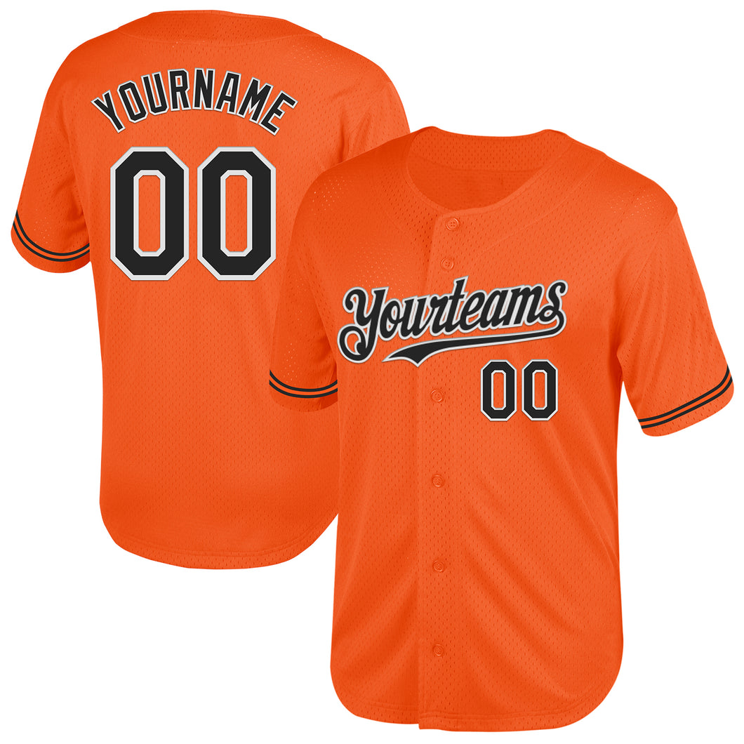 Custom Orange Black-White Mesh Authentic Throwback Baseball Jersey