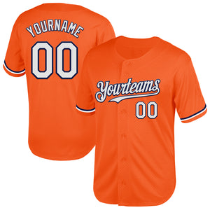 Custom Orange White-Navy Mesh Authentic Throwback Baseball Jersey