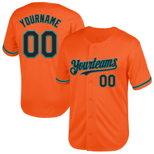 Custom Orange Black-Teal Mesh Authentic Throwback Baseball Jersey