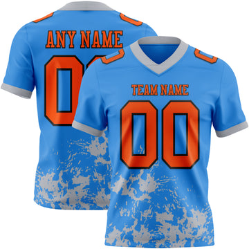 Custom Orange Neon Green Black-Lakes Blue Splash Mesh Authentic Football Jersey
