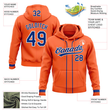 Custom Stitched Orange Royal-White Baseball Pullover Sweatshirt Hoodie