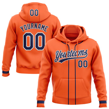 Custom Stitched Orange Navy-White Baseball Pullover Sweatshirt Hoodie