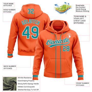 Custom Stitched Orange Teal-White Baseball Pullover Sweatshirt Hoodie