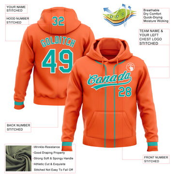 Custom Stitched Orange Aqua-White Baseball Pullover Sweatshirt Hoodie