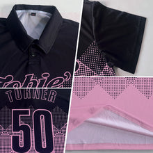 Load image into Gallery viewer, Custom Black Light Pink 3D Pattern Design Gradient Square Shape Performance Polo Shirt
