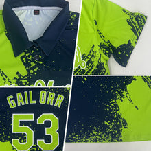 Load image into Gallery viewer, Custom Neon Green Navy-White 3D Pattern Design Abstract Brush Stroke Performance Polo Shirt

