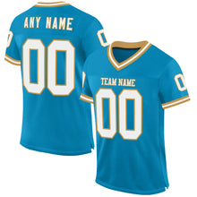 Laden Sie das Bild in den Galerie-Viewer, Custom Panther Blue White-Old Gold Mesh Authentic Throwback Football Jersey
