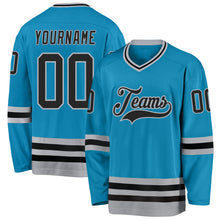 Laden Sie das Bild in den Galerie-Viewer, Custom Panther Blue Black-Gray Hockey Jersey
