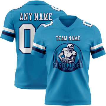 Custom Panther Blue White-Navy Mesh Authentic Football Jersey