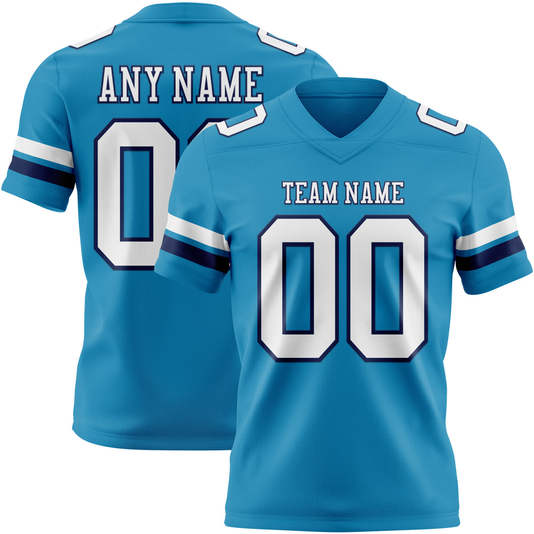 Custom Panther Blue White-Navy Mesh Authentic Football Jersey